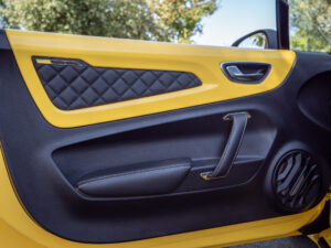 Panneau de porte avec finition cuir – ALPINE – A110 Color Edition – 2021 – Jaune Tournesol – 16 900 km – 292 ch – 4 cylindres Turbo – Transmission : Sequentielle – Origine Allemagne – Privaty Cars – Rachat cash de voitures ALPINE en Charente-Maritime