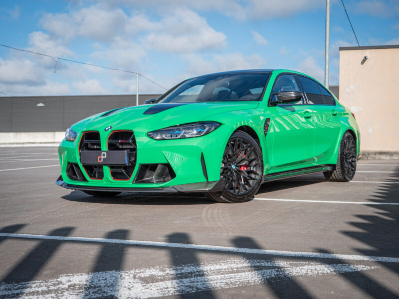 À vendre – BMW – BMW M3 CS – 2023 – Signal Green – 2 500 km – 550 ch – 6 cyl Bi-Turbo – Transmission : Sequentielle – Photo principale – Origine France – Privaty Cars – Spécialiste des sportives d’occasion à La Rochelle
