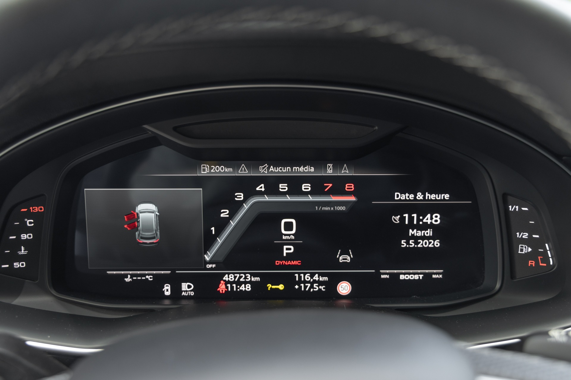 Tableau de bord numérique avec affichage – AUDI – SQ8 – 2021 – Noir Mythic Mat – 48 900 km – 507 ch – V8 TFSI – Transmission : Automatique – Origine France – Privaty Cars – Dépôt-vente sécurisé de véhicules de prestige à La Rochelle