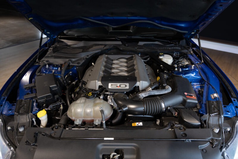 Moteur – FORD – Mustang Fastback – 2018 – Bleu Lightning – 37 900 km – 421 ch – V8 atmo – Transmission : Séquentielle – Origine France – Privaty Cars – Achat et vente de véhicules FORD d’occasion à La Rochelle