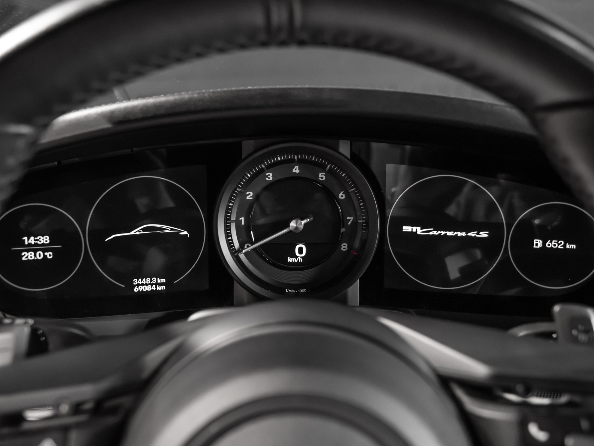 Tableau de bord numérique avec compte-tours – PORSCHE – 911 991.1 CARRERA 4S – 2019 – Gris Argent GT – 69 500 km – 450 ch – Flat 6 Atmo – Transmission : Automatique – Origine Allemagne – Privaty Cars – Recherche personnalisée de modèles PORSCHE à 2 heures de Paris en TGV